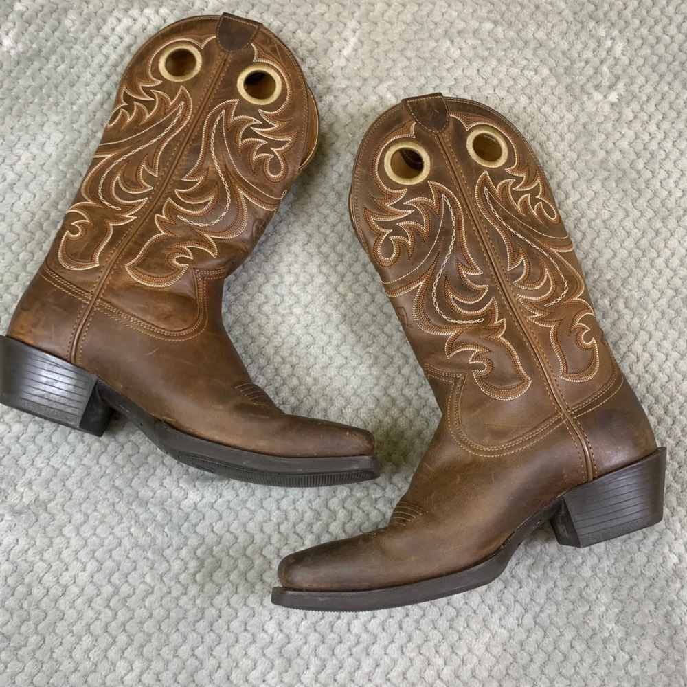 Ariat Heritage Roughstock Cowboy Boots Mens 10.5 D Brown Leather Square Toe